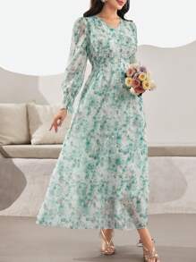 Modelyn 时尚浪漫花卉刺绣女士长裙 - 薄荷綠 - 查看 4