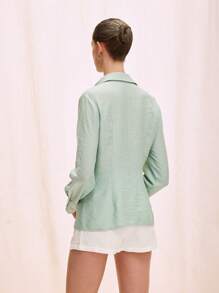 Chiquease Chemise ample à manches longues, à couleur unie et à simple boutonnage pour femmes