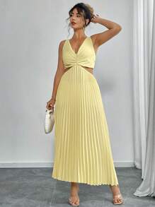 Elenzga Robe plissée dos nu de couleur unie élégante pour grande taille, pour l'été