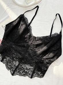 Dazy Plus 大码女式蕾丝拼接细肩带短款俱乐部性感上衣