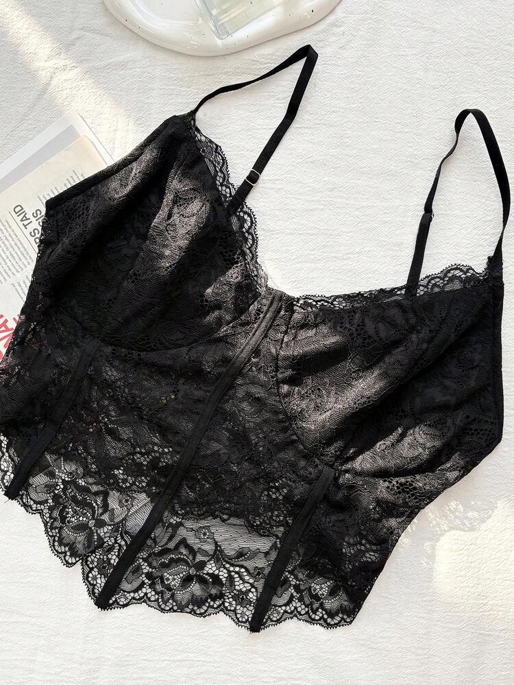 Dazy Plus Plus Size Women Lace Patchwork Spaghetti Strap Cropped Club Sexy Tops