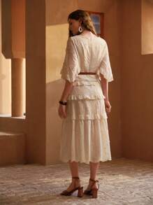 MOTF PREMIUM EMBROIDERY RUFFLE HEM MID-LENGTH DRESS - Apricot - View 5
