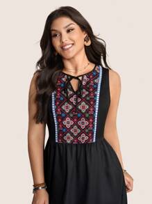 SHEIN LUNE Women's Black Boho Sleeveless Tassel Dress,Solid Color Fashion Vacation Outfits For Summer Clothes,European Style Casual Summer Outfits For Women - Black - View 6