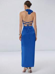 Aveloria Modichic 2025 Orange Satin High-End Design Minimalist Elegant Luxurious Vintage Loose Front Draped Backless Tie-Up Sexy Dress For Women