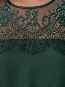 SHEIN Clasi Plus Size Lace Splice Solid Color Casual Short Sleeve Shirt - Dark Green - View 5