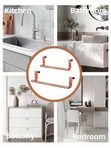 SHEIN Basic living 1PC Rose Gold Single Rod Towel Rack Cabinet Door Back Type Hanging Rack Non-Punched Towel Rod - Champagne - View 7