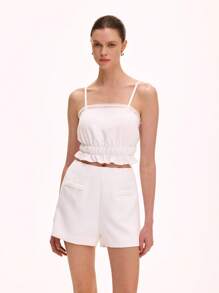 Chiquease 2pcs/Set White Lace Trim Camisole Top And Elastic Waist Shorts - White - View 6