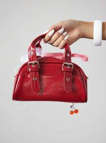 ROMWE Kawaii 女士可爱暗黑风蝴蝶结十字链条装饰迷你手提包，蝴蝶结，卡哇伊 - 紅色 - 查看 3