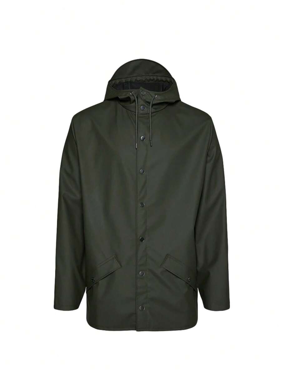 RAINS 12010-03 - Button Up Drawstring Hooded Jacket W3 - Green - View 1