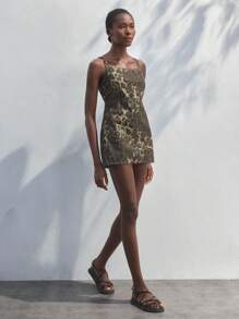 Maija Women's Denim Spaghetti Strap Fitted Mini Leopard Print Dress Sexy Leopard Print Suspender Dress Summer Mini Skirt, Going Out, Vintage,Autumn Outfits For Women - Multicolor - View 4