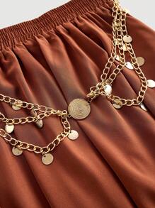 SHEIN MOD 复古波西米亚风格棕色裙子，度假裙，女士度假装，女士夏季裙子，西方女装 - 咖啡棕 - 查看 3