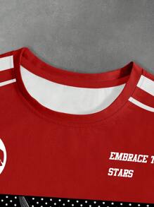 PAVTROS Manfinity Streetrush Manfinity Streetrush Men's Summer Slogan Striped Round Neck Short Sleeve Casual T-Shirt,Hip-Hop Street,Boy Friend Gifts,Streetwear Men,Graphic Tees Men - Multicolor - View 3