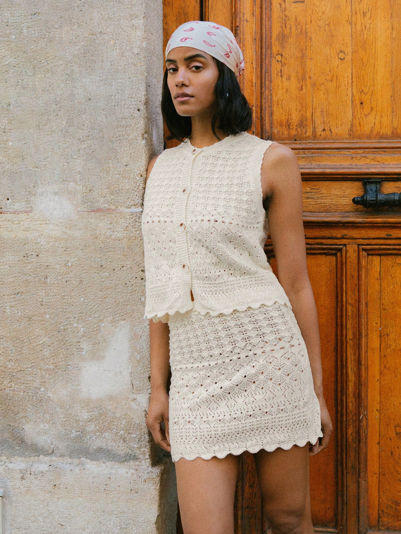 Vacation Knit Crochet Mini Skirt With Elastic Waistband And Scallop Hem Beach Outfits For Woman Spring Outfits