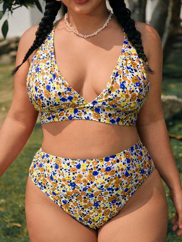 Damen Große Größen Sommer Strand Ditsy Blumen Bikini Set