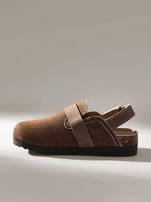 Solecia 舒适毛绒趾厚底坡跟凉鞋，封闭趾露背双向一脚蹬平底凉鞋，适合女士 - 棕色 - 查看 6