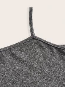 SHEIN Essnce Casual Solid Color Versatile Spaghetti Strap Long Sleeve T-Shirt For Women, Spring Autumn - Dark Grey - View 4