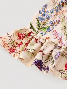 Ceyna 加大码女式花卉印花荷叶边下摆细肩带可调节胸围A字长裙女装 - 紫色 - 查看 5