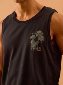 Musero Lightweight Graphic Print Slogan Tank Top Summer Spring Holiday Vacation Beach Poolside - Black - View 6