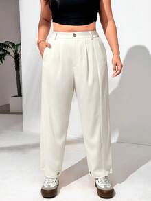 SHEIN EZwear Pantalones de vestir informales de cintura alta con botones y forma cónica para tallas grandes, para el verano