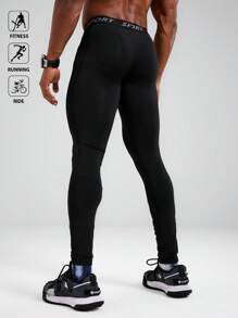 Manfinity Sport Polished Mallas deportivas para hombres con estampado de letras y cintura elástica, ropa para entrenamiento y correr