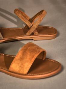 SHUZIA 女士極簡露跟優雅夏天仿麂皮平底涼鞋