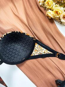 Sujetador lencero con cierre delantero sexy sin tirantes con estampado de leopardo, top con estampado de guepardo - Marrón - Ver 7