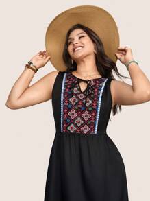 SHEIN LUNE Women's Black Boho Sleeveless Tassel Dress,Solid Color Fashion Vacation Outfits For Summer Clothes,European Style Casual Summer Outfits For Women - Black - View 7