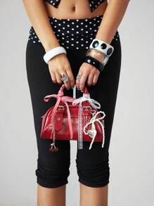 ROMWE Kawaii 女士可爱暗黑风蝴蝶结十字链条装饰迷你手提包，蝴蝶结，卡哇伊 - 紅色 - 查看 4
