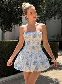 Glamine Bohemian Style Prints Strapless Dress For Women.Summer A-Line Dress With Flower Bud Design.Back Pleated Waist-Cinching Design Dress.4th Ofjuly Dress. Graduation Dreses For Women - Multicolor - View 7