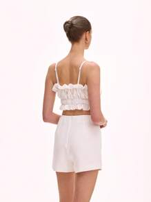 Chiquease 2pcs/Set White Lace Trim Camisole Top And Elastic Waist Shorts - White - View 2