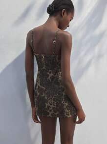 Maija Women's Denim Spaghetti Strap Fitted Mini Leopard Print Dress Sexy Leopard Print Suspender Dress Summer Mini Skirt, Going Out, Vintage,Autumn Outfits For Women - Multicolor - View 2