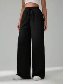 SHEIN Tall Pantaloni casual larghi da donna a vita alta, di colore unico, con cintura