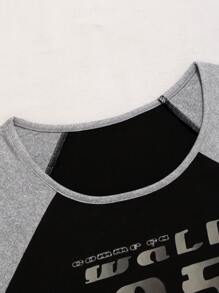 INAWLY 女式夏季字母印花拼色短袖休闲T恤 - 黑色 - 查看 3