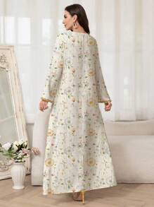 Al Najma 女士浪漫花卉印花保守优雅魅力时尚阿拉伯风格连衣裙，春夏季，端庄 - 彩色 - 查看 2