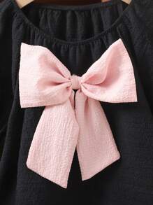 SHEIN Lockere, lässige Bluse mit Farbblock und übergroßer Schleife und Rundhalsausschnitt sowie Puffärmeln für Tween Mädchen