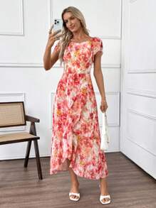 Miaspire Women Long Dress With Short Sleeve, Fashion For Summer,Bodycon Dress,Summer Outfits, Floral Dress Vacation Outfit For Women Spring Sunmmer - Multicolor - View 3