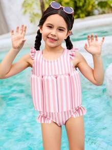 Adorable Girls One-Piece Swimsuit With Ruffles And Floats, Sweet Pink Stripe, Perfect For Pool Play All Summer Bathing Suits For Girls Kids Bathing Suits For Kids One Piece One Piese Bathing Suit For Girls Bathing Suits For Kids Bathing Suit Set Kids - Multicolor - View 2