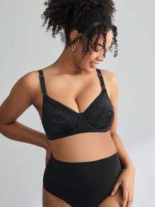 Moonlight&Mama Maternity Solid Color Nursing Bra - With Ruffle Edge Elastic, Front Double Openings, Wider Shoulder Straps - Black - View 5