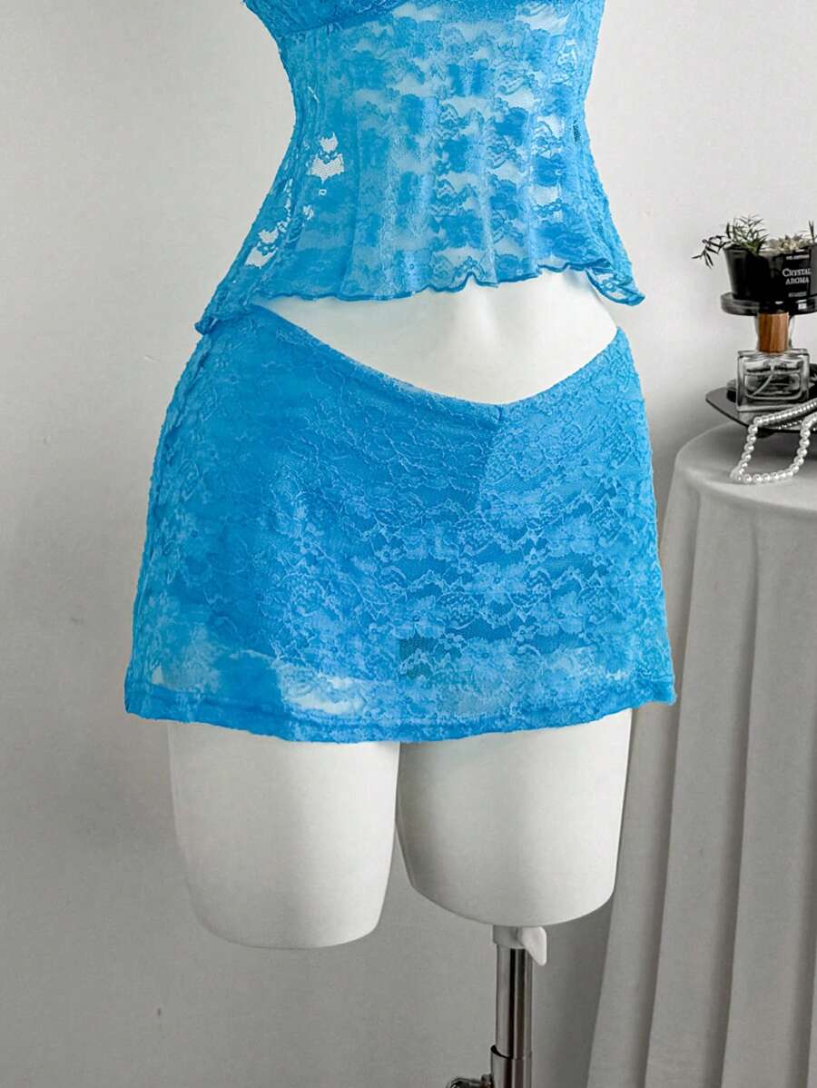 Zolique Váy chữ A ren cạp thấp gợi cảm màu xanh mùa hè cho nữ - Màu xanh bạc hà - Xem 1