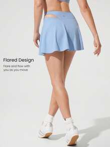 GLOWMODE Quick-Dry Made To Move Lightweight Quick Dry Crossover Waist Asymmetrical Pleated Skirt Low- Mpact Tennis Pickleball Studio Daily Casual Wear - Baby Blue - View 2