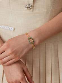 MOTF PREMIUM 18K GOLD PLATED CZ STONES CONNECTING CLASP CHAIN BRACELET, MINIMALIST STYLE