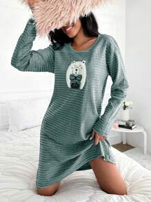 RueChic Camicia da notte in 100% cotone, con stampa a righe e motivi cartoni animati, larga sulle spalle