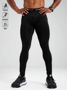 Manfinity Sport Polished Mallas deportivas para hombres con estampado de letras y cintura elástica, ropa para entrenamiento y correr