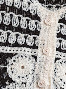 SHEIN VCAY Plus Size Contrast Color Crochet Fringe Sleeveless Casual Knit Top, Summer - Multicolor - View 5