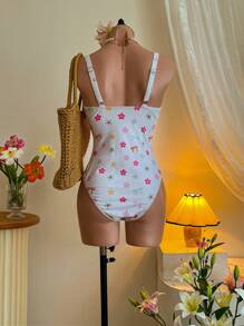 SHEIN MOD Ruched Bust Cinched Waist Ditsy Floral Colorful One-Piece Swimsuit - Multicolor - View 2