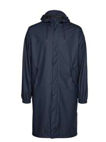 Rains Impermeabile lungo di colore solido con cappuccio - Blu Navy - Visualizzare 1