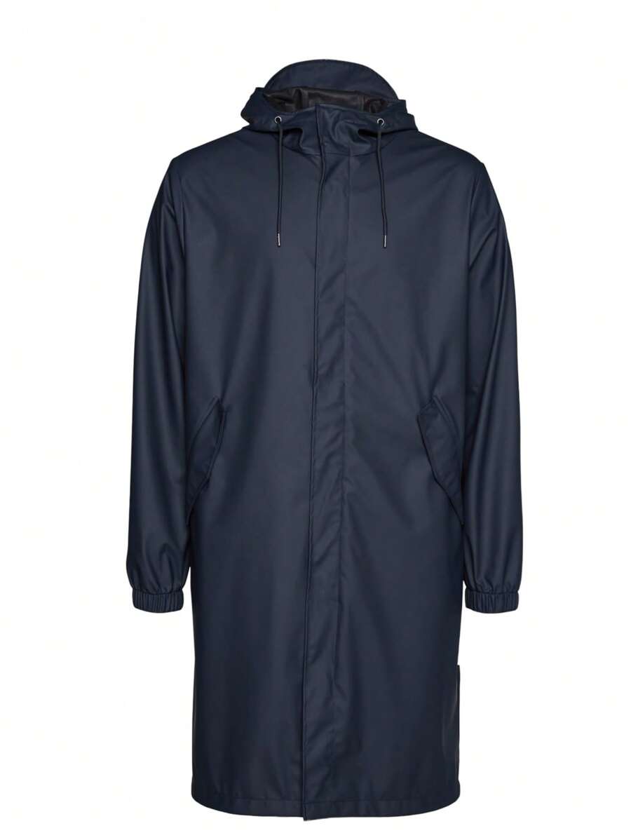 Rains Impermeabile lungo di colore solido con cappuccio - Blu Navy - Visualizzare 1
