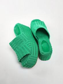 Solezae Open Toe Strap Wedge Slide Sandals Summer Shoes Spring Shoes Spring Break Easter Vacation Shoes Casual Shoes Beach Shoes Mother's Day Present Valentine's Day - Green - View 1