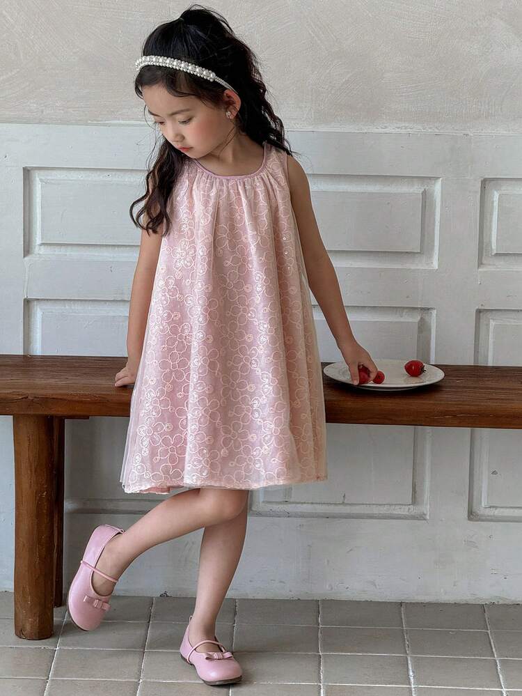 Young Girls Sleeveless Round Neck Casual Dress For Summer