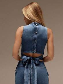 SHEIN Forever 21 海滩度假 夏季文艺复兴博览会 乡村音乐会 Y2K 毕业典礼 外出上衣 音乐节 机场 复活节 波西米亚风女装 蓝色牛仔夏季上衣 夏季母亲节 毕业牛仔上衣 - 淺色水洗藍 - 查看 4